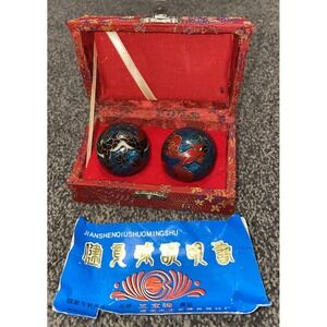 Imitative Cloisonné Health Hiving Chiming Balls Blue Dragon And Rooster Set Of 2